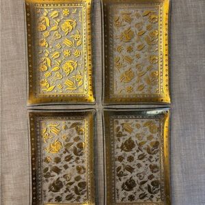 Vintage Signed Georges Briard “Persian Garden” glass & gold trays
